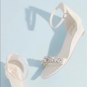 Ivory Crystal-Embellished Low Wedge Sandals